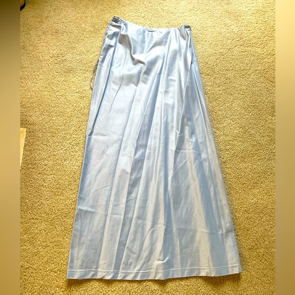 Theory Baby Blue Ruched Admiral Crepe Maxi Skirt 6 Satin Lined Quiet Luxury